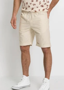 Homme bonprix Shorts|Pantalons|Bermuda à taille élastiquée en lin mélangé, Regular