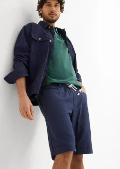 Homme bonprix Shorts|Pantalons|Bermuda à taille élastiquée en lin mélangé, Regular