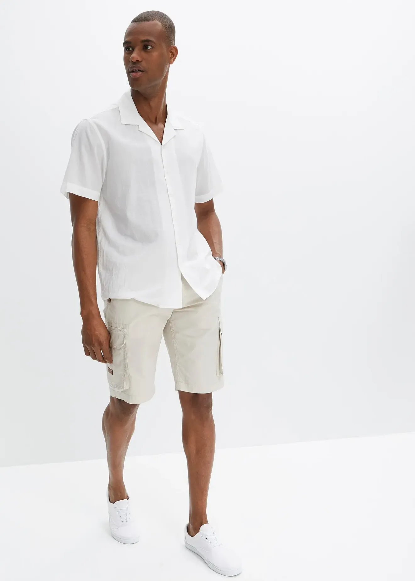 Homme bonprix Shorts|Pantalons|Bermuda cargo avec ceinture et taille élastiquée, Regular