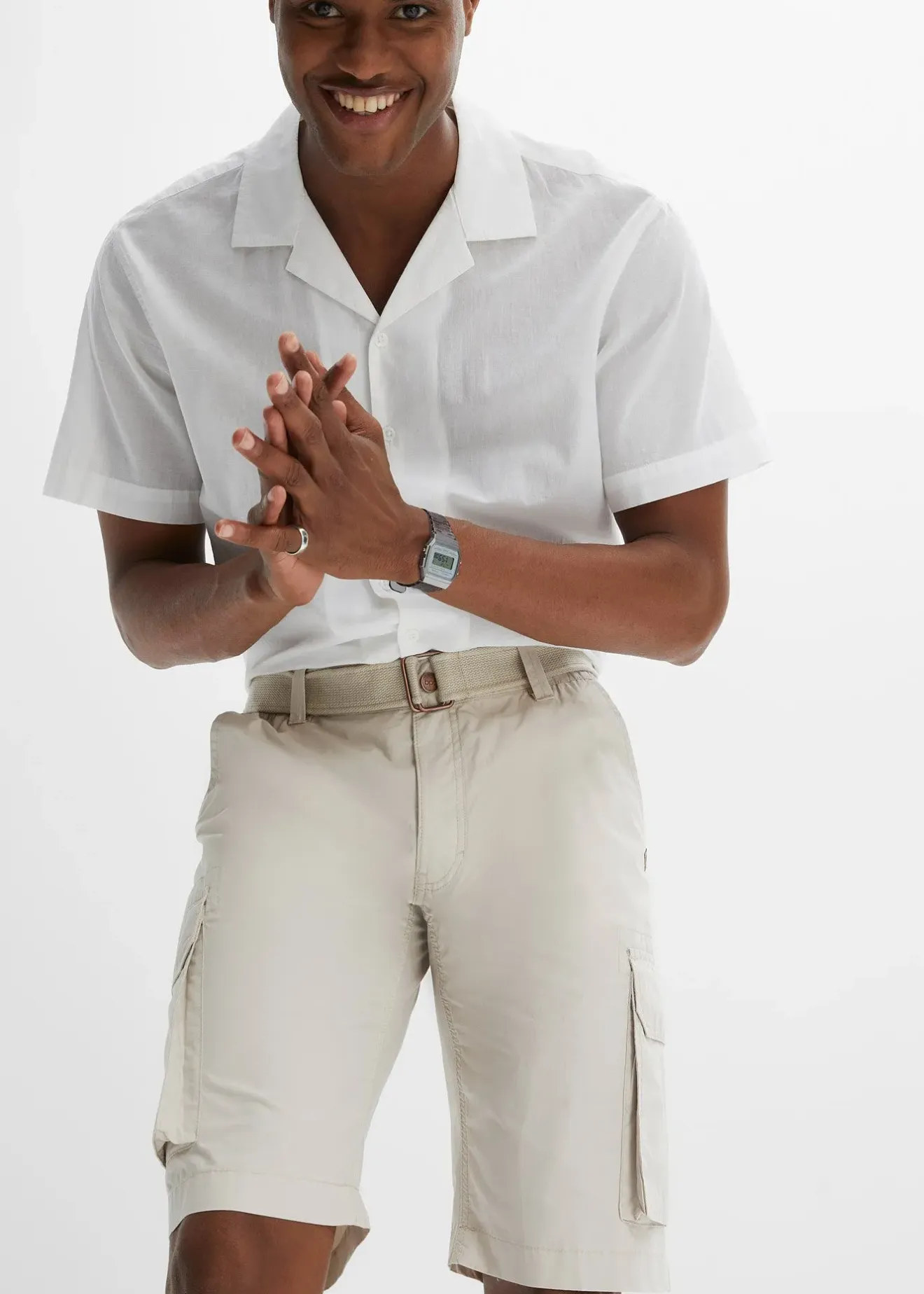 Homme bonprix Shorts|Pantalons|Bermuda cargo avec ceinture et taille élastiquée, Regular