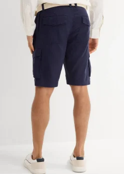 Homme bonprix Shorts|Pantalons|Bermuda cargo avec lin et ceinture, Regular