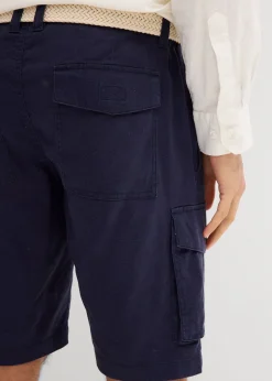Homme bonprix Shorts|Pantalons|Bermuda cargo avec lin et ceinture, Regular