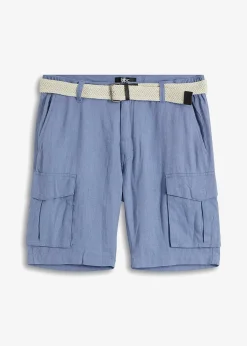 Homme bonprix Shorts|Pantalons|Bermuda cargo avec lin et ceinture, Regular