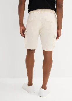 bonprix Bermuda cargo avec lin et ceinture, Regular|Homme Shorts|Pantalons