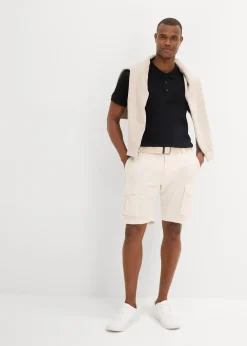 bonprix Bermuda cargo avec lin et ceinture, Regular|Homme Shorts|Pantalons