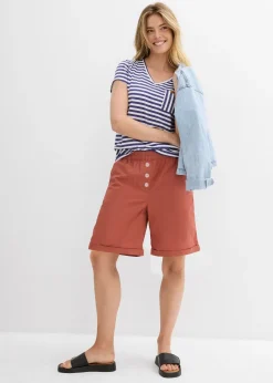 Femme bonprix Shorts|Pantalons|Bermuda effet paper touch en coton extensible