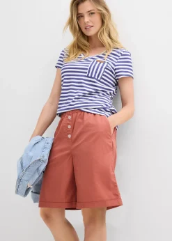 Femme bonprix Shorts|Pantalons|Bermuda effet paper touch en coton extensible