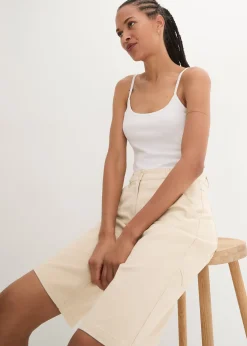 Femme bonprix Shorts|Pantalons|Bermuda en coton, longueur genou, détails utilitaires