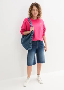 bonprix Bermuda en jean à taille haute et élastiquée|Femme Shorts|Jeans