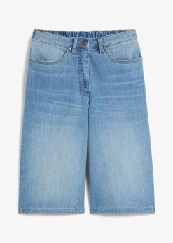 Femme bonprix Shorts|Jeans|Bermuda en jean à taille haute et élastiquée