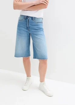 Femme bonprix Shorts|Jeans|Bermuda en jean à taille haute et élastiquée