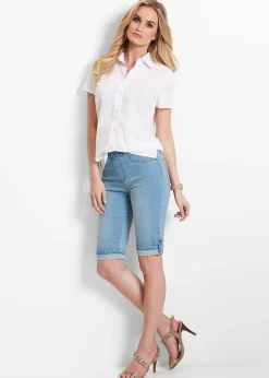 bonprix Bermuda en jean avec taille entièrement élastiquée|Femme Shorts|Jeans