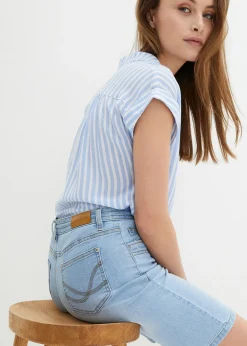 Femme bonprix Shorts|Jeans|Bermuda en jean, coupe slim, taille mi-haute