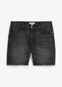 Homme bonprix Shorts|Jeans|Bermuda en jean extensible à finitions effilochées, loose