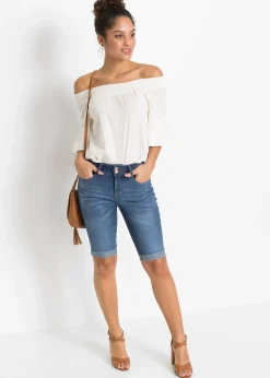 Femme bonprix Shorts|Jeans|Bermuda en jean, taille mi-haute