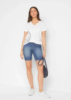 Femme bonprix Shorts|Jeans|Bermuda en jean, taille mi-haute