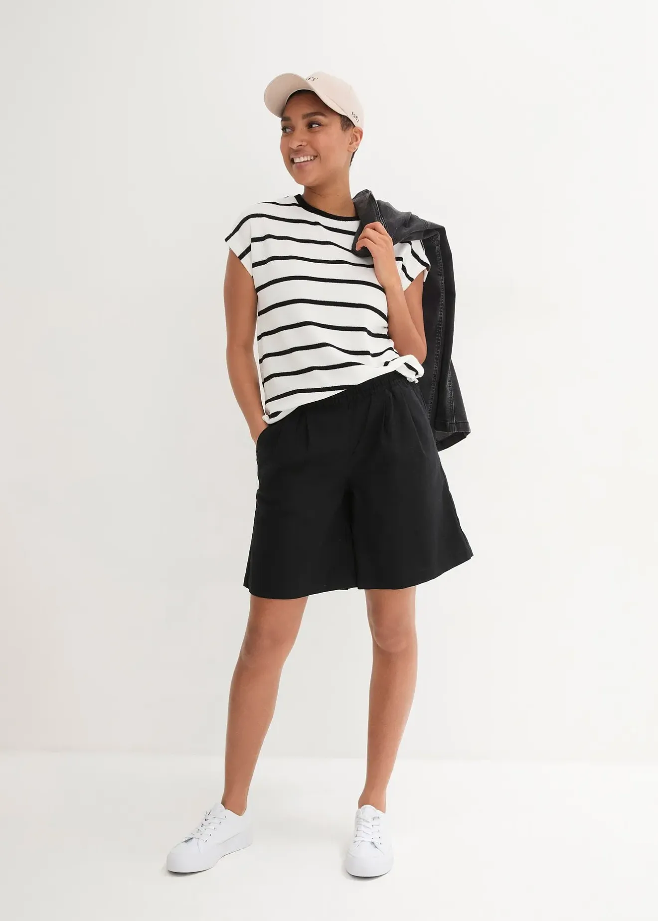 Femme bonprix Shorts|Pantalons|Bermuda en mélange lin et coton