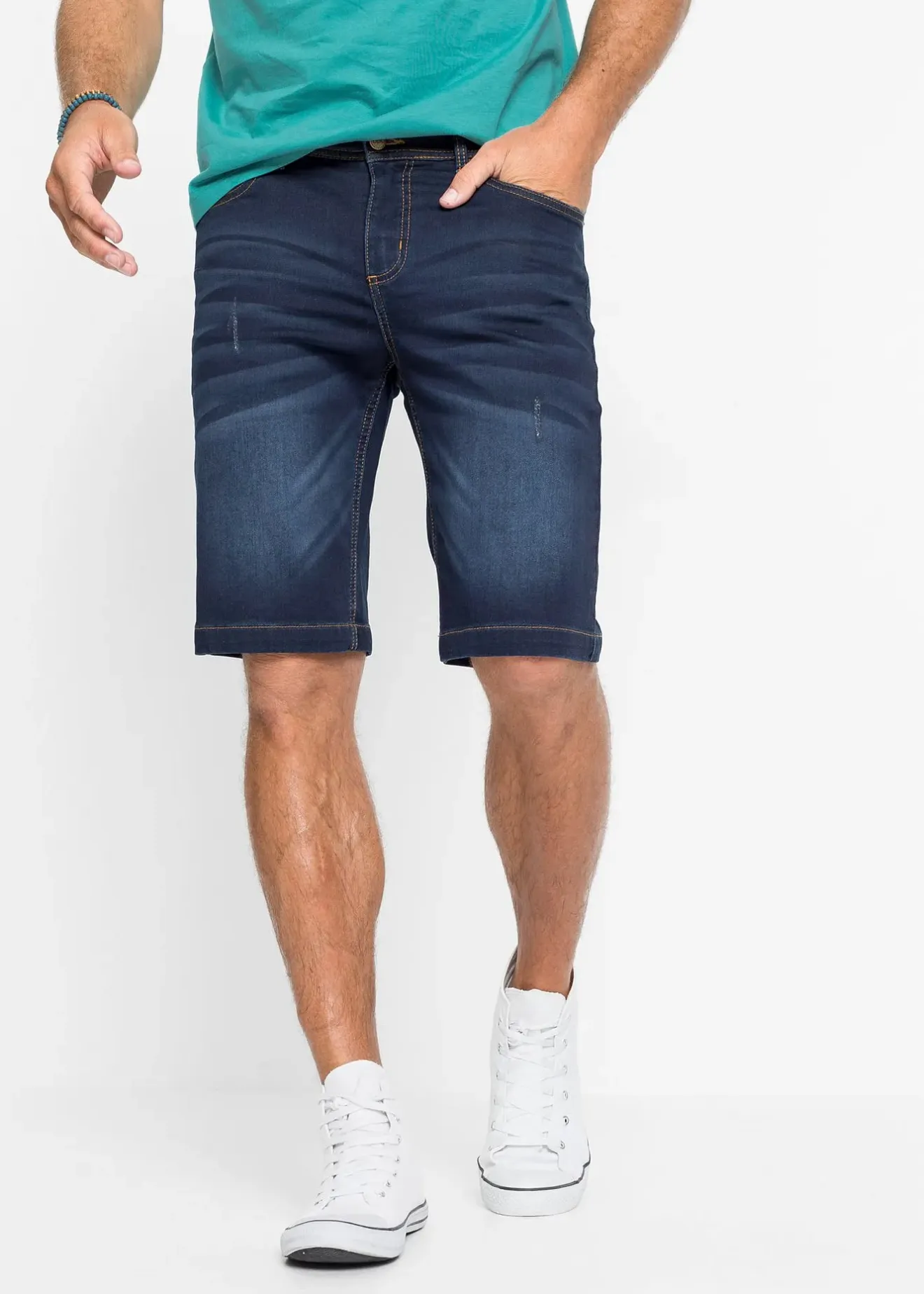 Homme bonprix Shorts|Jeans|Bermuda en sweat effet jean, coupe ventre confort, regular