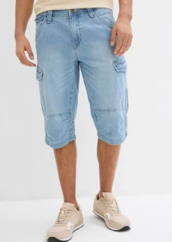 Homme bonprix Shorts|Jeans|Bermuda long poches cargo en denim léger, coupe loose