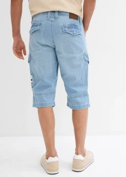 Homme bonprix Shorts|Jeans|Bermuda long poches cargo en denim léger, coupe loose