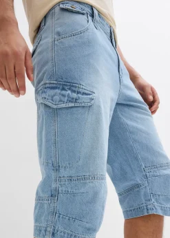 Homme bonprix Shorts|Jeans|Bermuda long poches cargo en denim léger, coupe loose