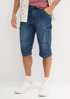 Homme bonprix Shorts|Jeans|Bermuda long poches cargo en denim léger, coupe loose