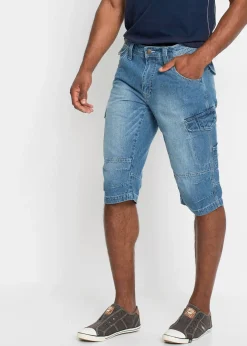 bonprix Bermuda long poches cargo en denim léger, coupe loose|Homme Shorts|Jeans