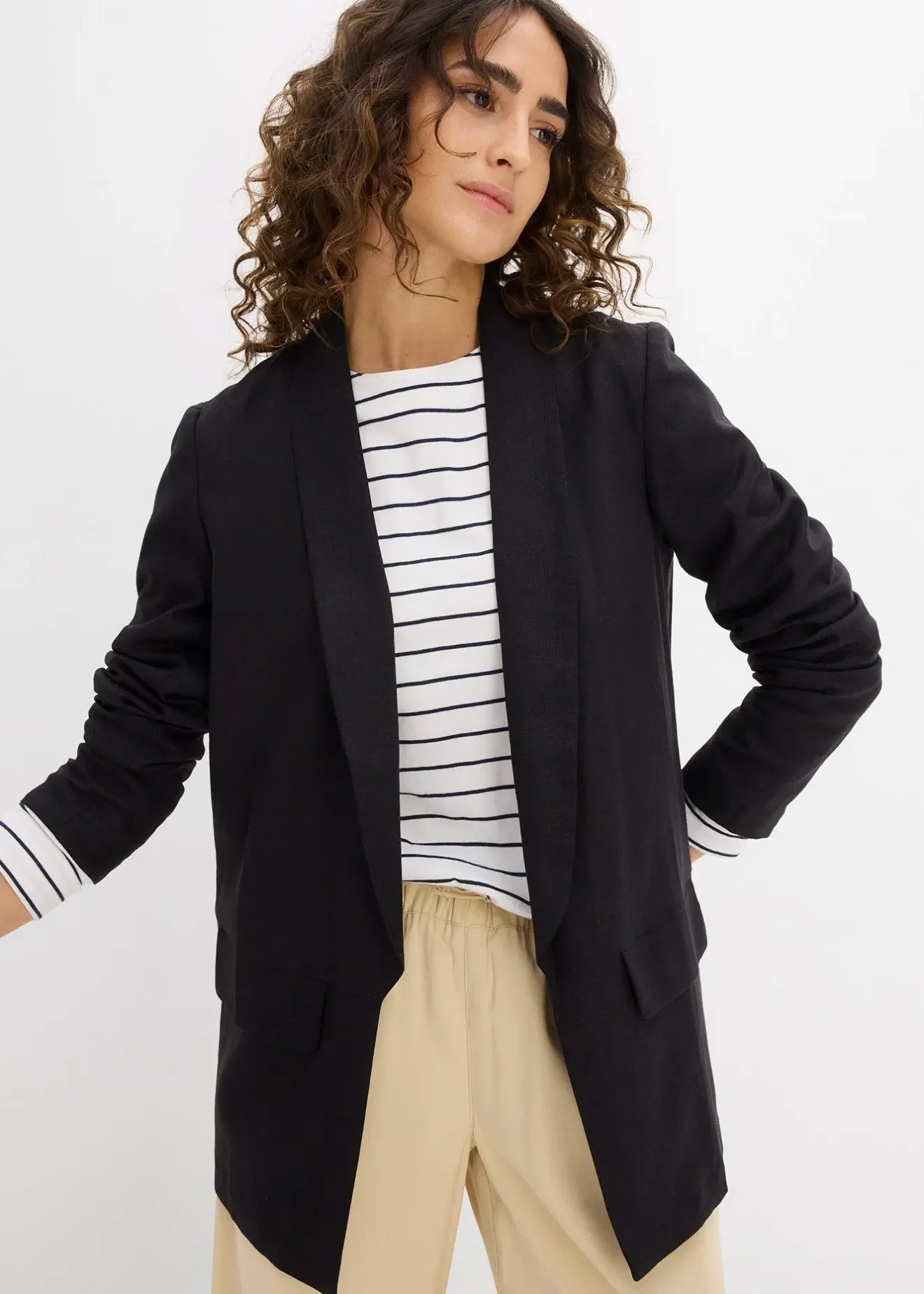 bonprix Blazer ample en mélange lin-viscose|Femme Blazers