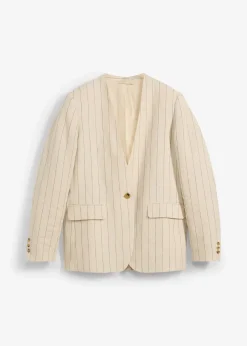 bonprix Blazer sans col 100% lin|Femme Premium|Blazers