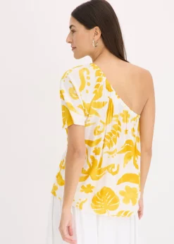 bonprix Blouse à encolure asymétrique en viscose texturée|Femme Chemisiers