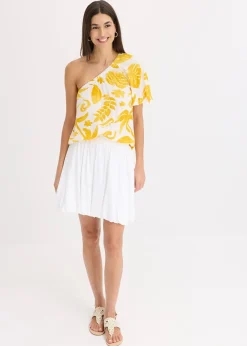 bonprix Blouse à encolure asymétrique en viscose texturée|Femme Chemisiers