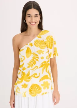 bonprix Blouse à encolure asymétrique en viscose texturée|Femme Chemisiers