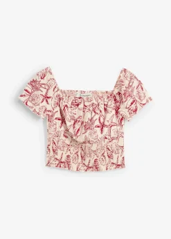 bonprix Blouse à encolure Bardot, 100% coton|Femme Chemisiers