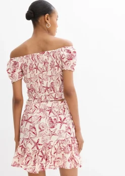 bonprix Blouse à encolure Bardot, 100% coton|Femme Chemisiers