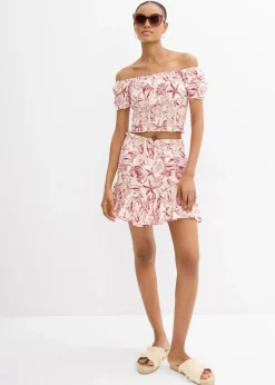 bonprix Blouse à encolure Bardot, 100% coton|Femme Chemisiers