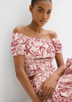 bonprix Blouse à encolure Bardot, 100% coton|Femme Chemisiers