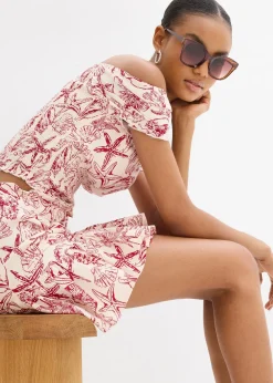 bonprix Blouse à encolure Bardot, 100% coton|Femme Chemisiers