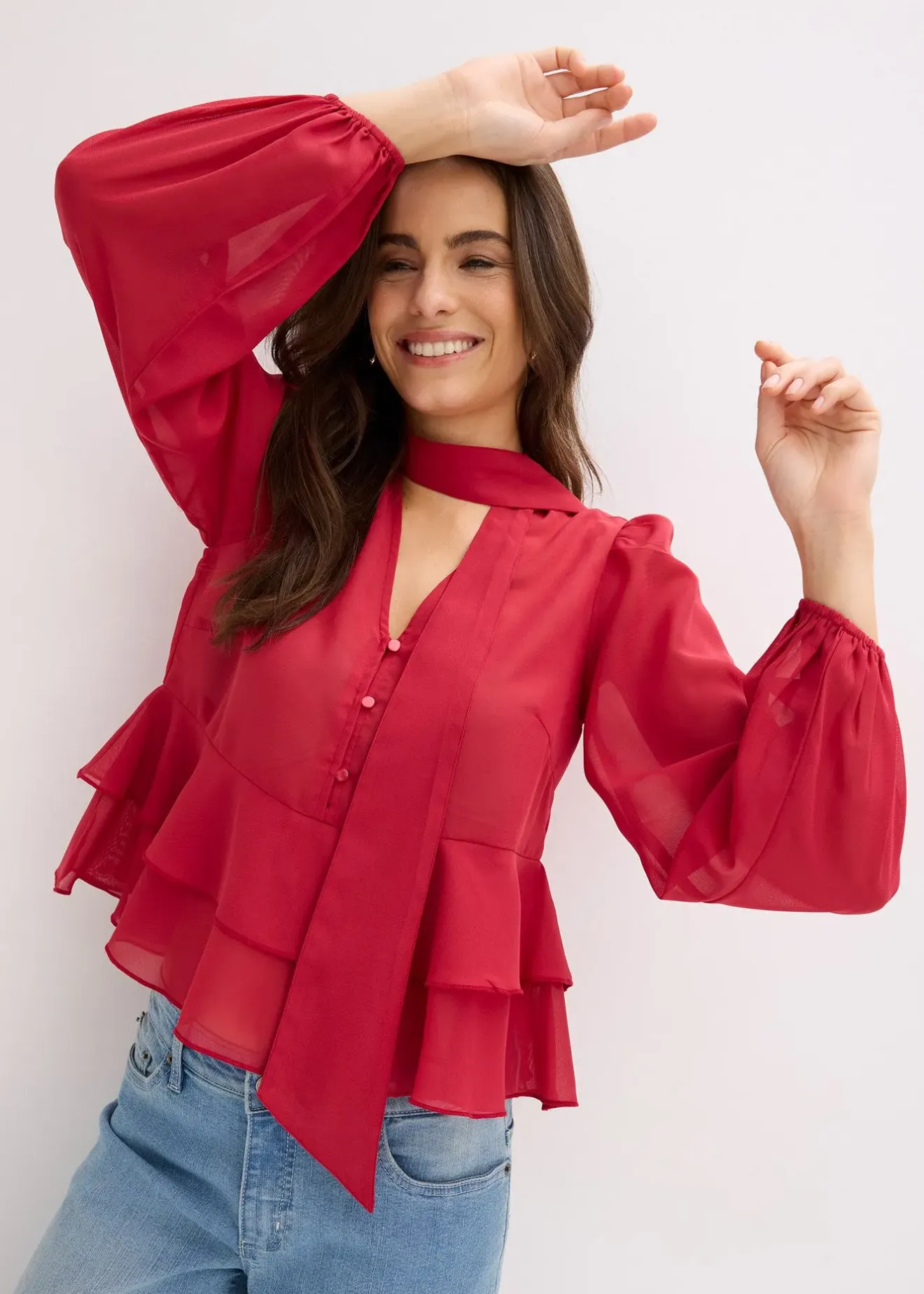 bonprix Blouse à lavallière|Femme Chemisiers