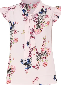 bonprix Blouse à lavallière et mancherons volantés|Femme Chemisiers