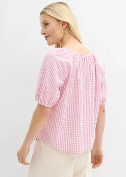 bonprix Blouse à manches courtes 100% coton|Femme Chemisiers