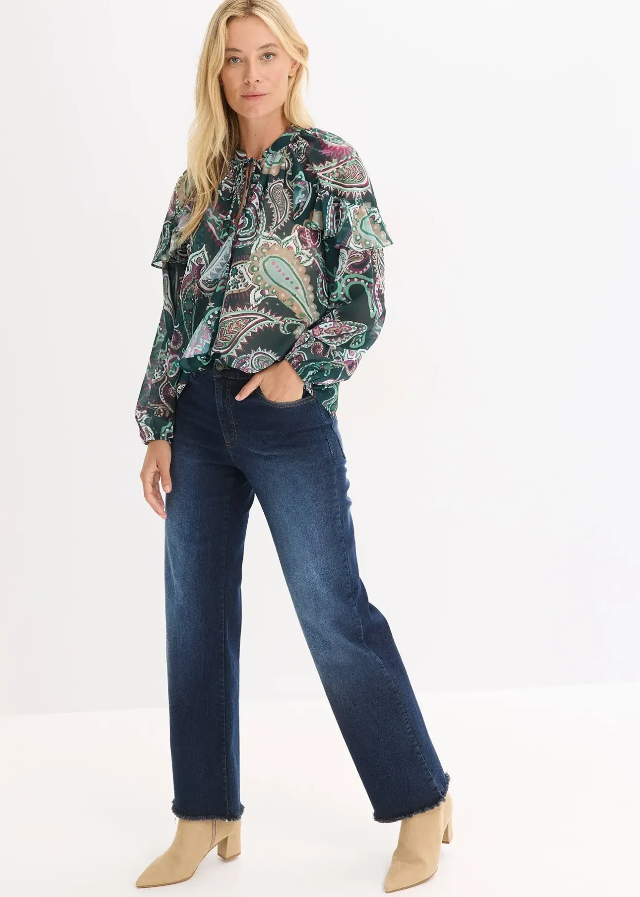 bonprix Blouse à volants|Femme Chemisiers