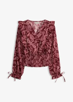 bonprix Blouse à volants et smocks|Femme Chemisiers