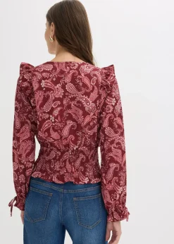 bonprix Blouse à volants et smocks|Femme Chemisiers