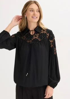 bonprix Blouse ample à dentelle|Femme Mode Festive|Chemisiers
