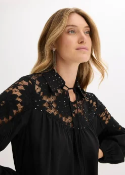 bonprix Blouse ample à dentelle|Femme Mode Festive|Chemisiers