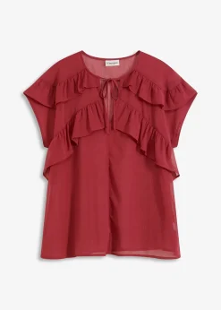bonprix Blouse en crêpe à volants|Femme Chemisiers