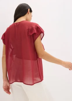 bonprix Blouse en crêpe à volants|Femme Chemisiers