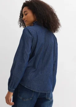 bonprix Blouse en jean à finitions volantées|Femme Chemisiers