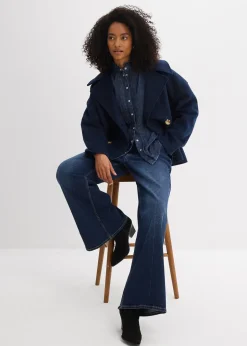 bonprix Blouse en jean à finitions volantées|Femme Chemisiers