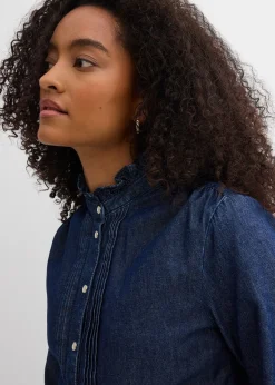 bonprix Blouse en jean à finitions volantées|Femme Chemisiers